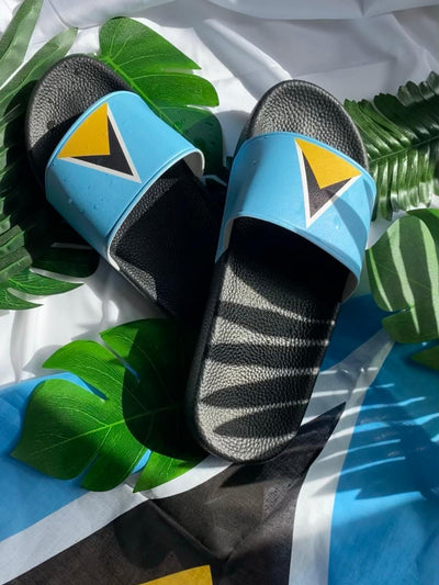 Saint Lucia Flag Sliders - Black sole