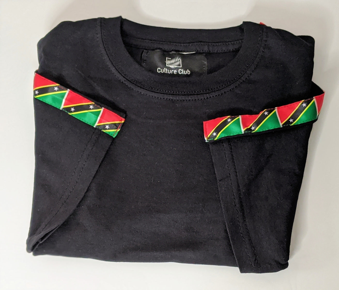 Black T-shirt with St Kitts Flag strip