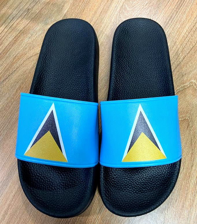 Saint Lucia Flag Sliders - Black sole