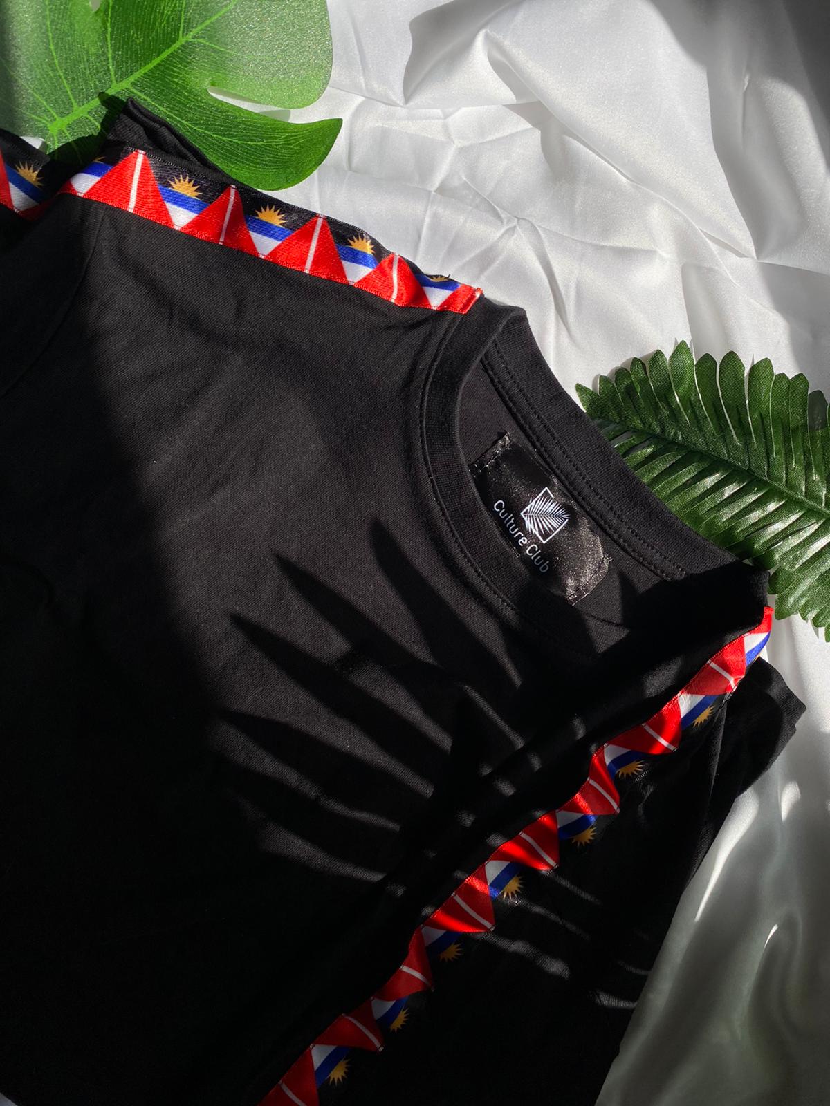 Black T-shirt with Antigua Flag strip