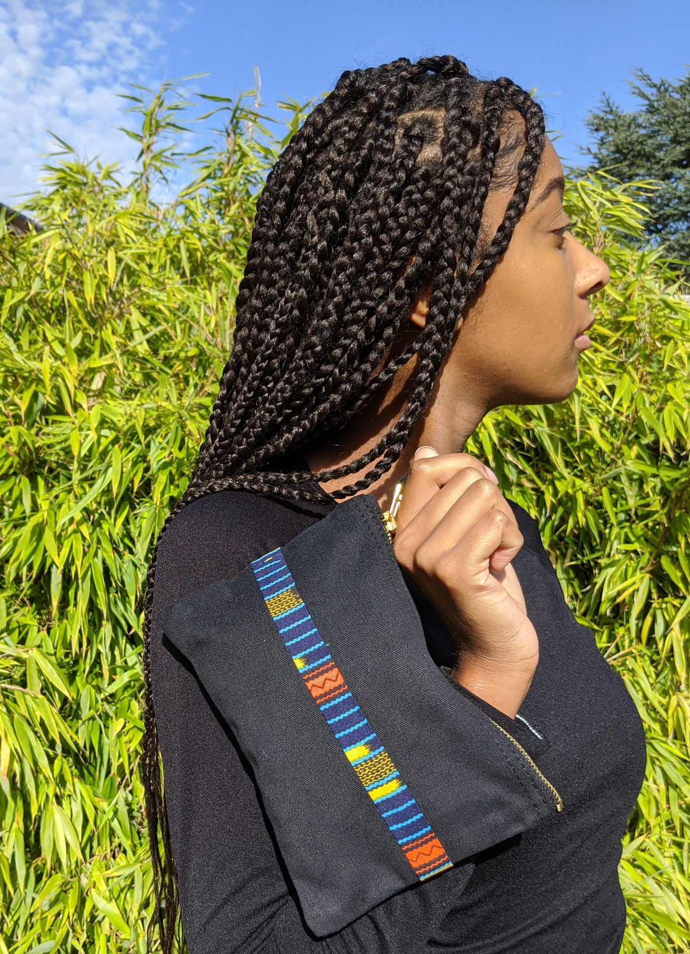 Zipped purse with navy Kente detail
