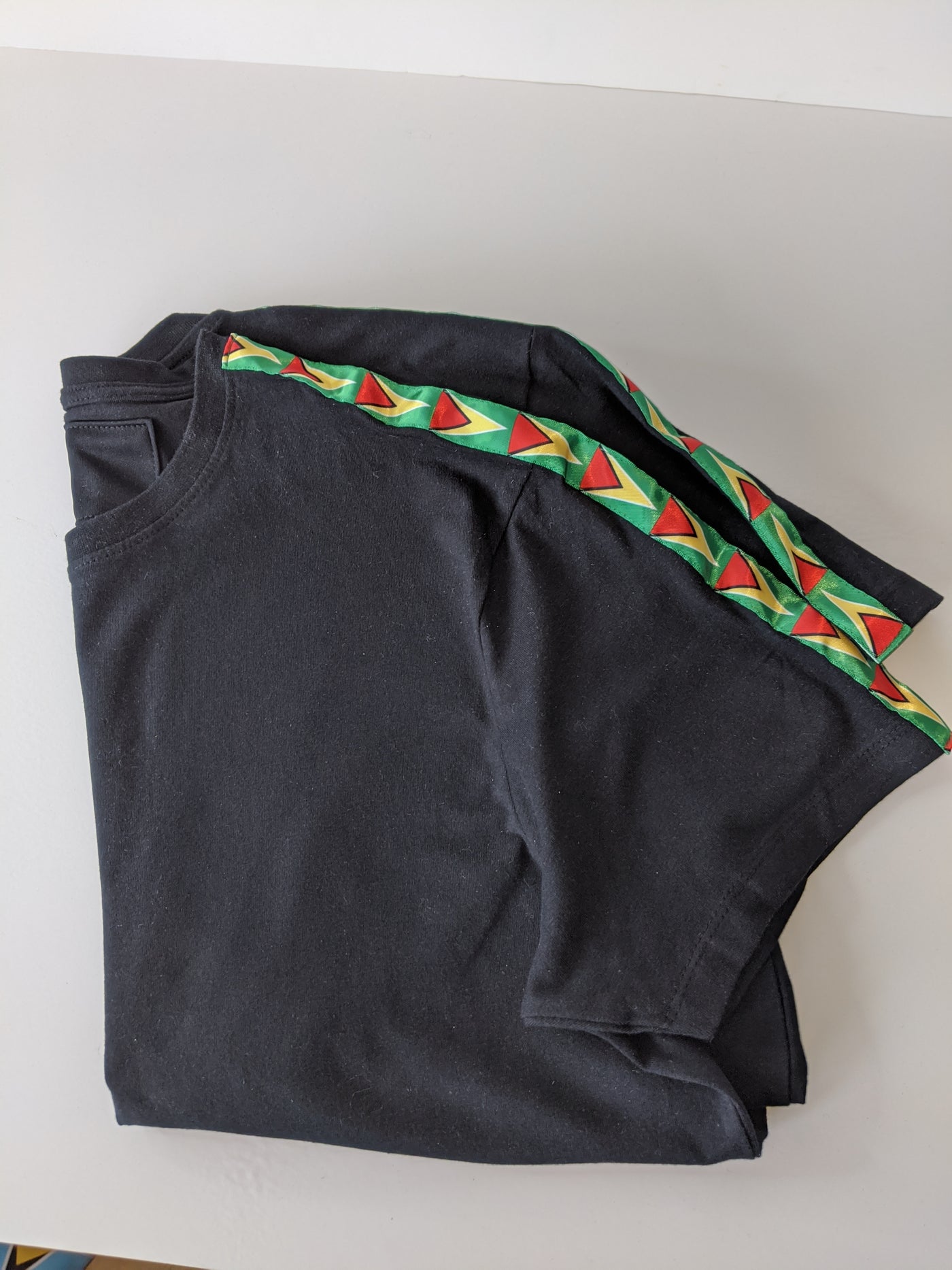 Black T-shirt with Guyana Flag Strip