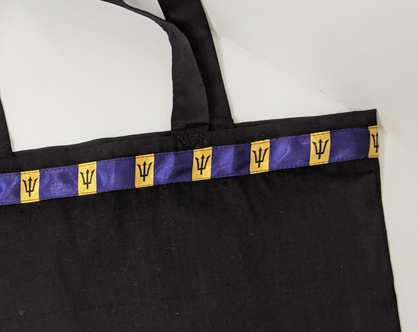 Black tote bag with Barbados flag detail